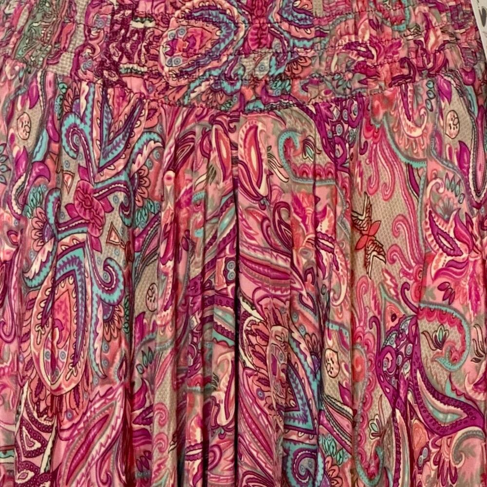 Boho Paisley Palazzo Pants Smocked Wide Leg Gaucho Culottes OS Sm-Med Fairycore - Picture 6 of 9